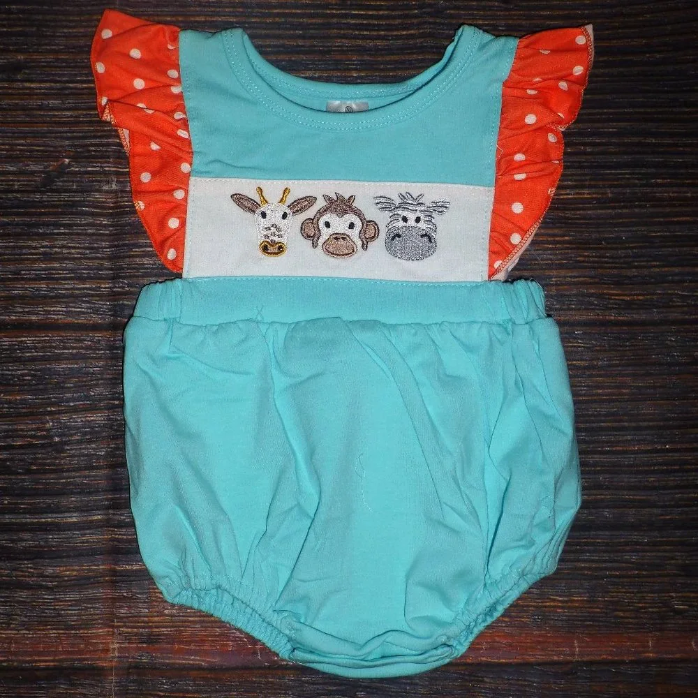 Boutique Baby Girls Zoo Jungle Animals Giraffe Monkey Zebra Romper Jumpsuit